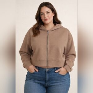 A New Day Light Brown Zip-Up Cropped Hoodie